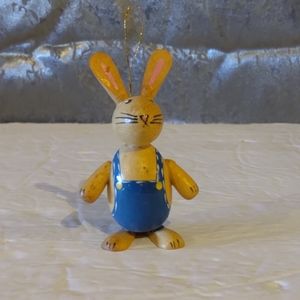 Vintage Wooden Rabbit Blue Overall Hanging Ornament